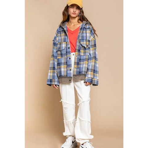 Flannel oversized jacket with hoody Jacket