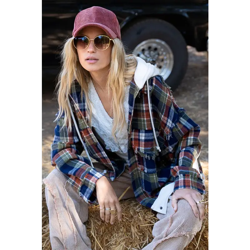 Flannel oversized jacket with hoody Jacket