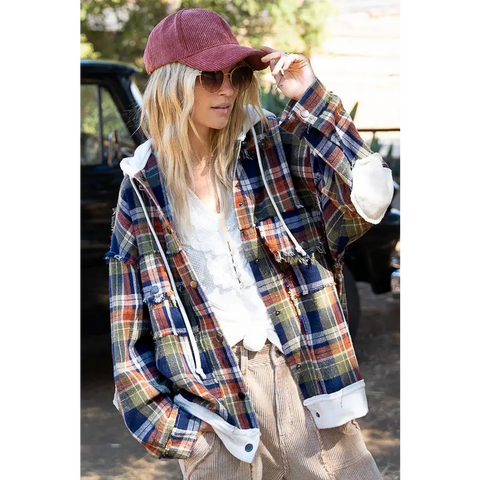 Flannel oversized jacket with hoody Jacket