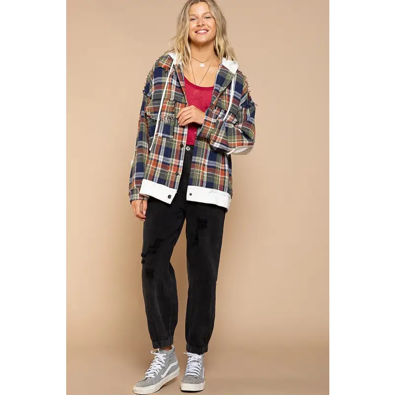 Flannel oversized jacket with hoody Jacket