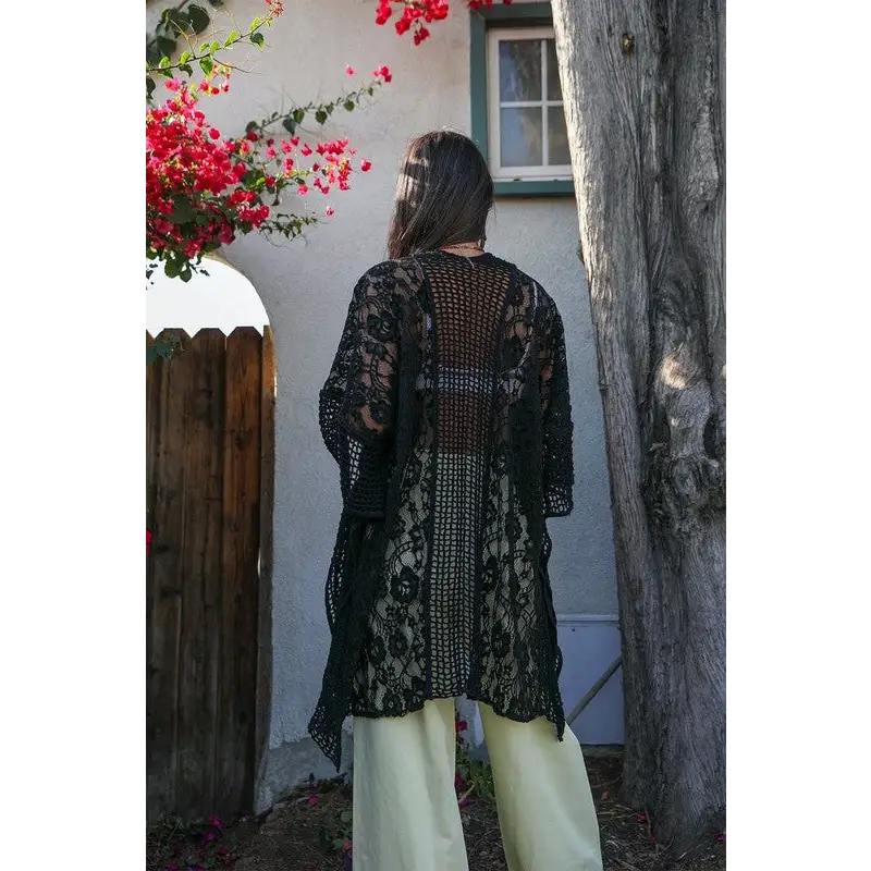 Floral Lace Textured Kimono Kimono Cardigan