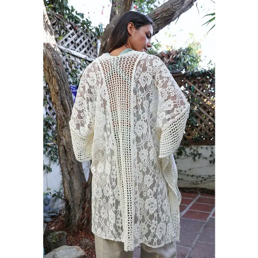 Floral Lace Textured Kimono Kimono Cardigan