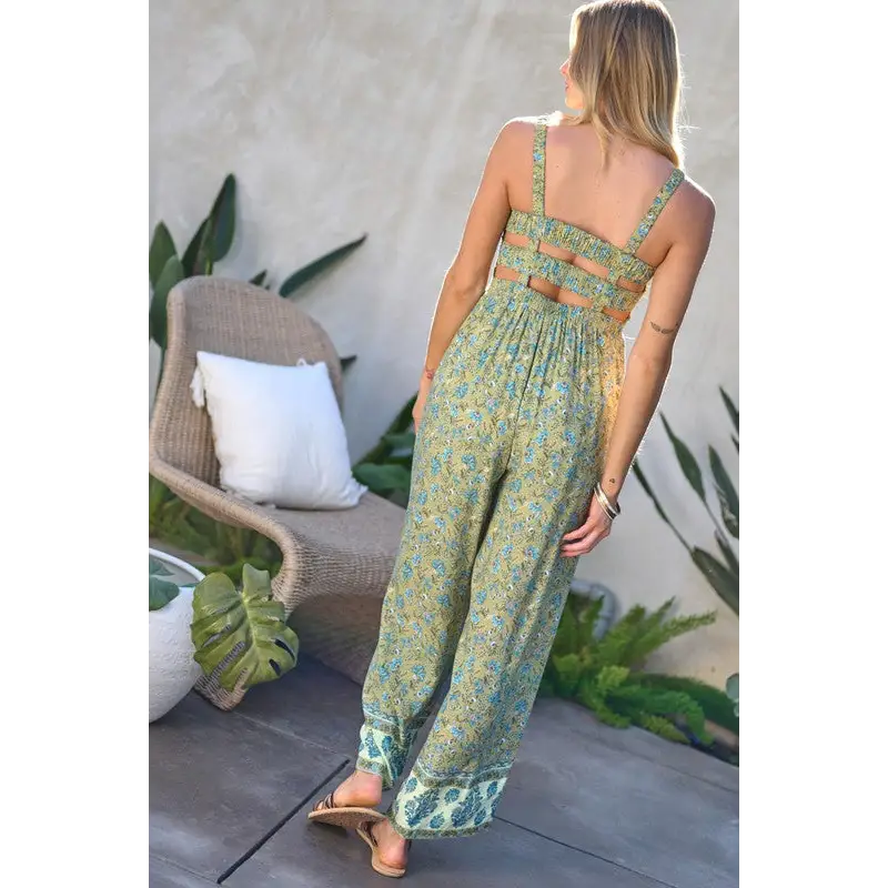 FLORAL SMOCKED DETAIL WITH RUFFLE JUMPSUIT Jumpsuits and Rompers