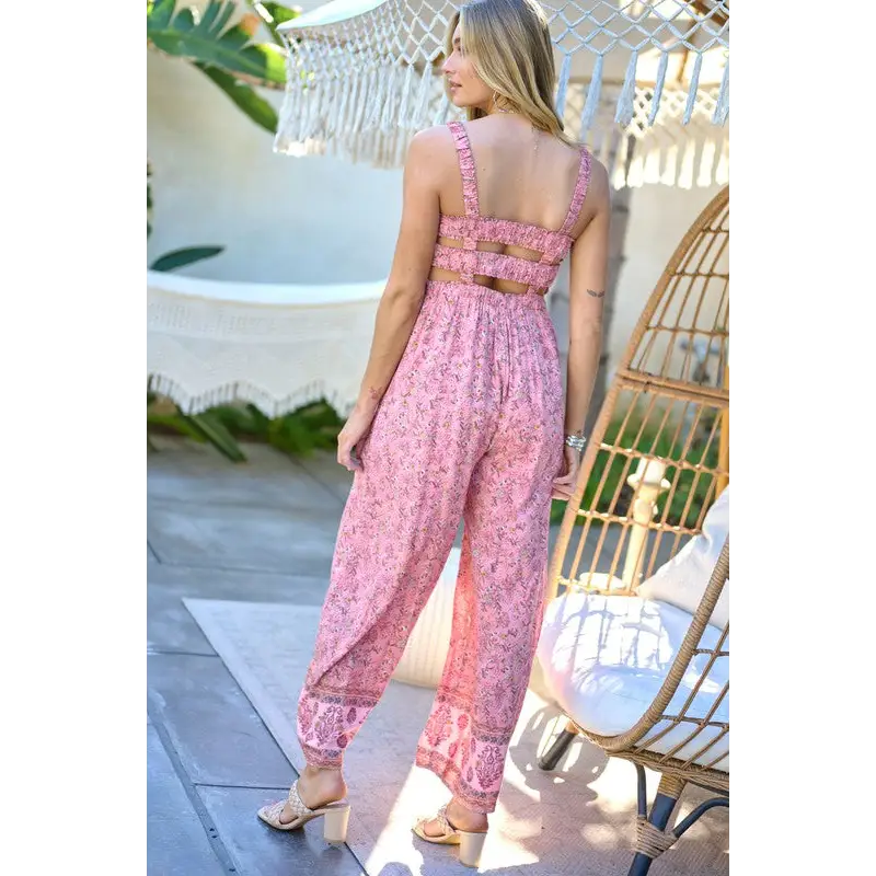 FLORAL SMOCKED DETAIL WITH RUFFLE JUMPSUIT Jumpsuits and Rompers