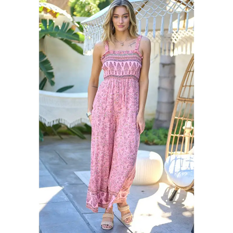 FLORAL SMOCKED DETAIL WITH RUFFLE JUMPSUIT Jumpsuits and Rompers