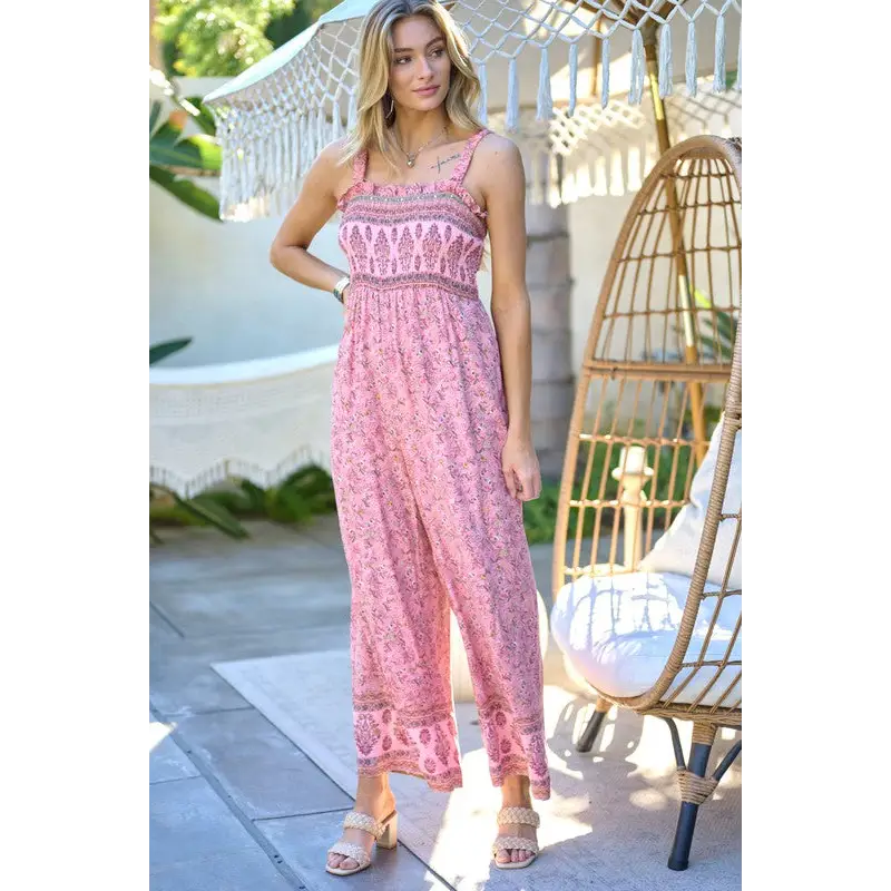 FLORAL SMOCKED DETAIL WITH RUFFLE JUMPSUIT Jumpsuits and Rompers