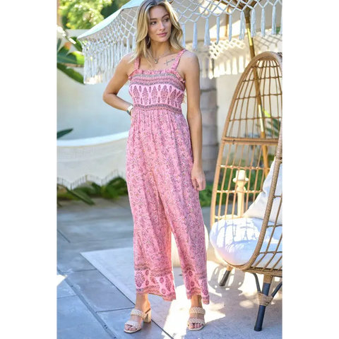 FLORAL SMOCKED DETAIL WITH RUFFLE JUMPSUIT Jumpsuits and Rompers