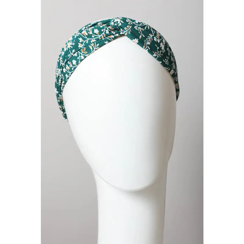 Floral Trailing Vine Twist Headwrap Emerald Default
