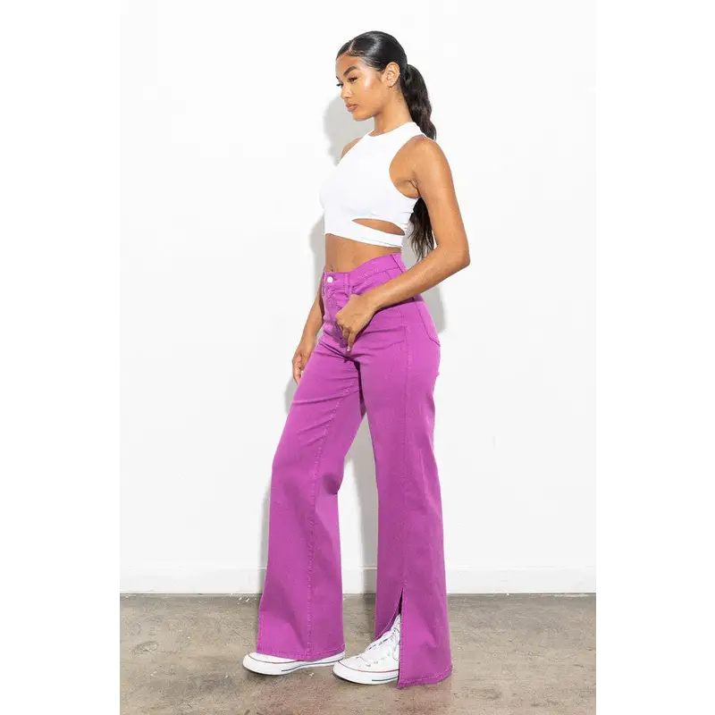 Front Slit Wide Leg Tencel Pants Pants