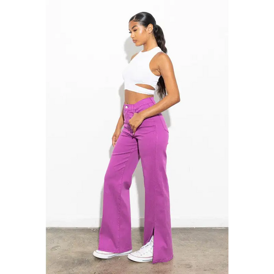 Front Slit Wide Leg Tencel Pants Pants