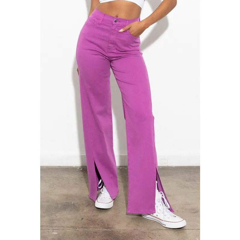 Front Slit Wide Leg Tencel Pants Pants