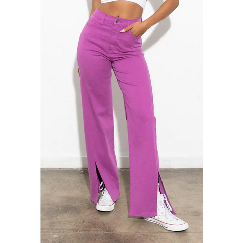 Front Slit Wide Leg Tencel Pants Pants