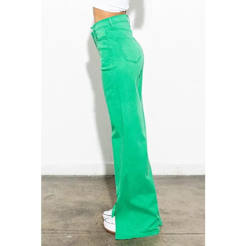 Front Slit Wide Leg Tencel Pants Pants