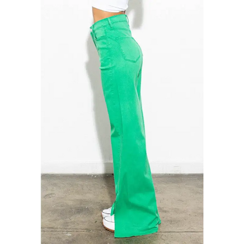 Front Slit Wide Leg Tencel Pants Pants