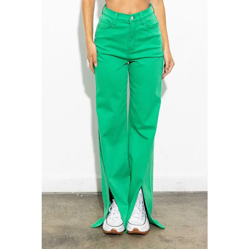 Front Slit Wide Leg Tencel Pants Pants