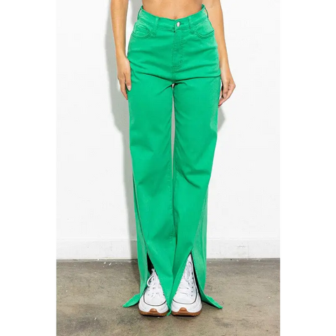 Front Slit Wide Leg Tencel Pants Pants