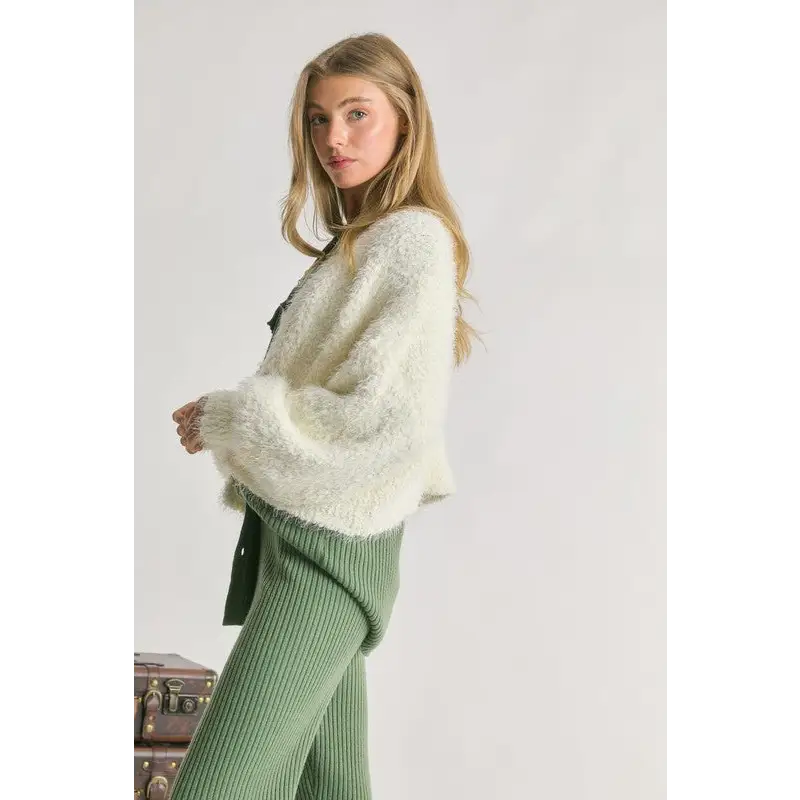 Fuzzy V Neck Cardigan cardigan