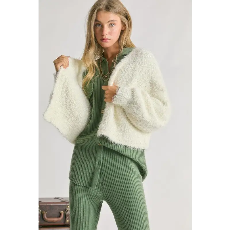 Fuzzy V Neck Cardigan cardigan