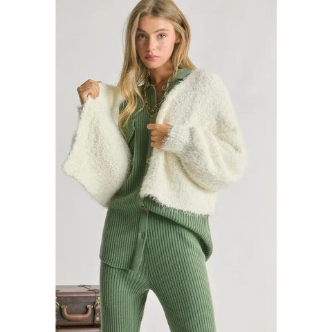 Fuzzy V Neck Cardigan cardigan