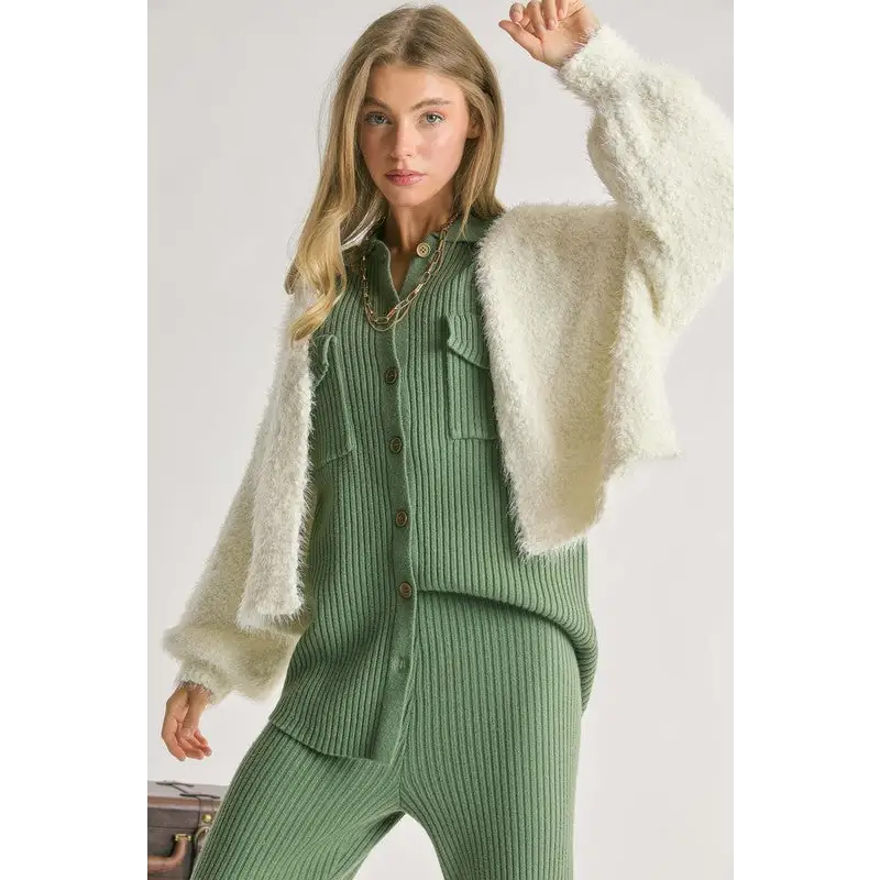 Fuzzy V Neck Cardigan cardigan