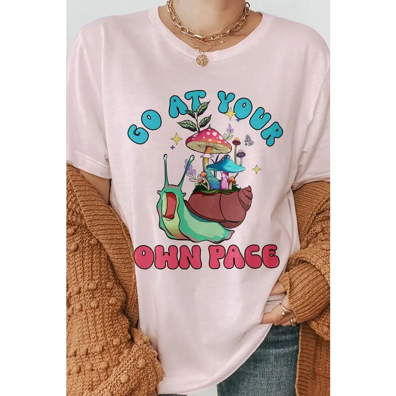 Go at Your Own Pace, Retro Graphic Tee Soft Pink Graphic Tee