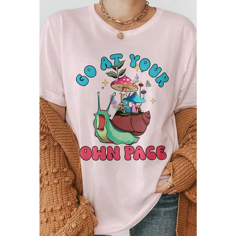 Go at Your Own Pace, Retro Graphic Tee Soft Pink Graphic Tee