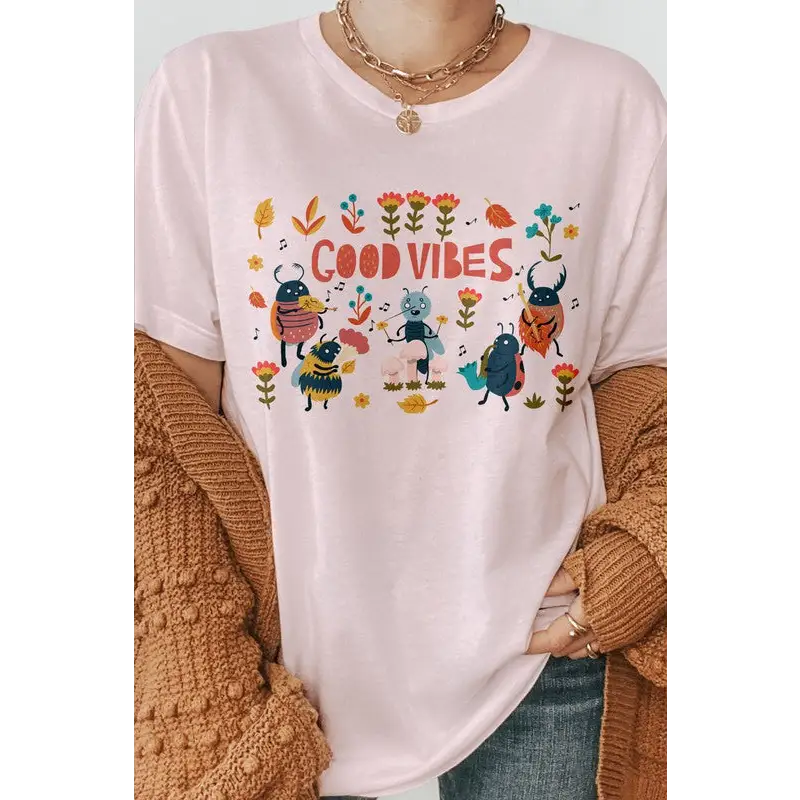 Good Vibes Only Retro Graphic Tee Soft Pink Graphic Tee