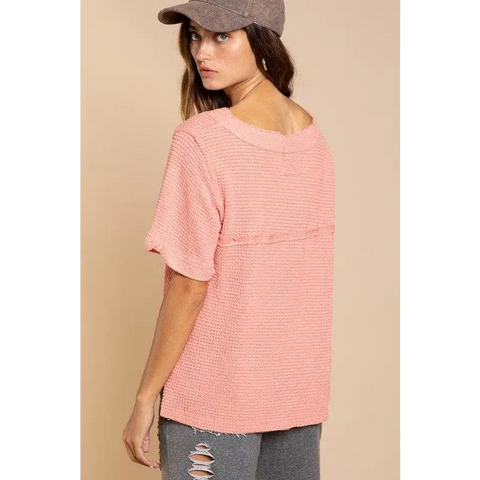 Half Sleeve V-neck Waffle Knit Top Top