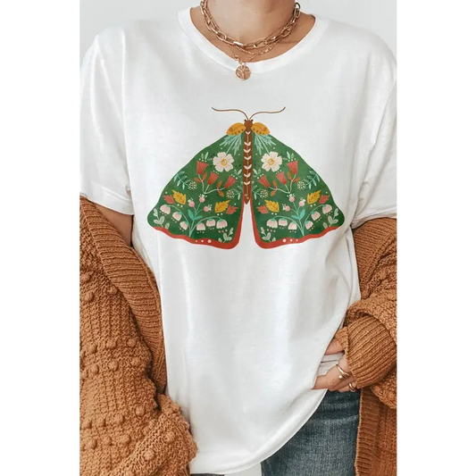 Hand Drawn Butterfly Floral Graphic Tee White M Graphic Tee