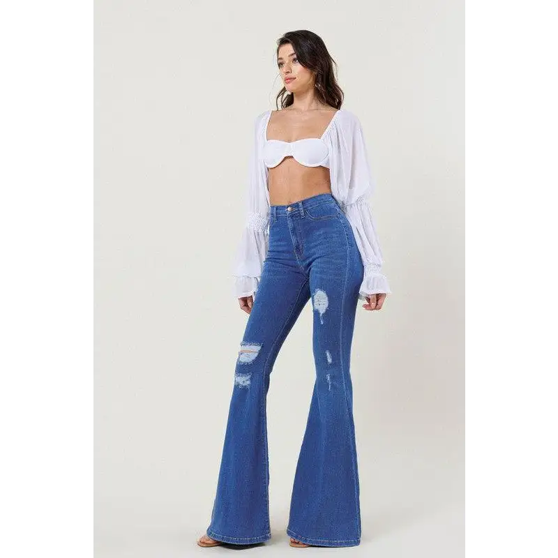 HIGH RISE DISTRESSED FLARE Jeans