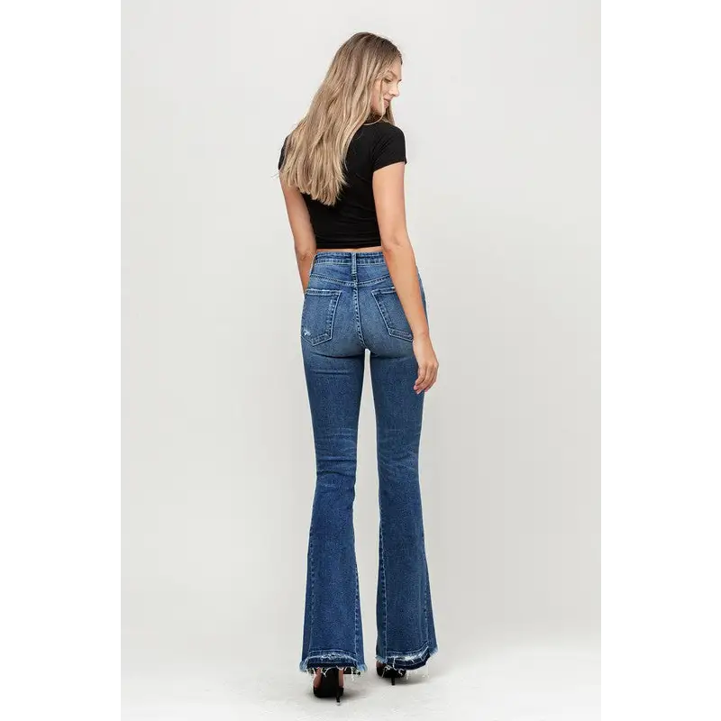 High Rise Distressed Released Hem Flare Jeans Jeans