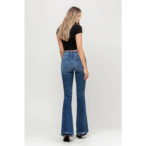 High Rise Distressed Released Hem Flare Jeans Jeans