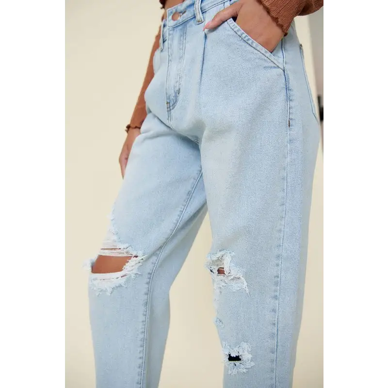 High Rise Distressed Slouchy Jeans Jeans