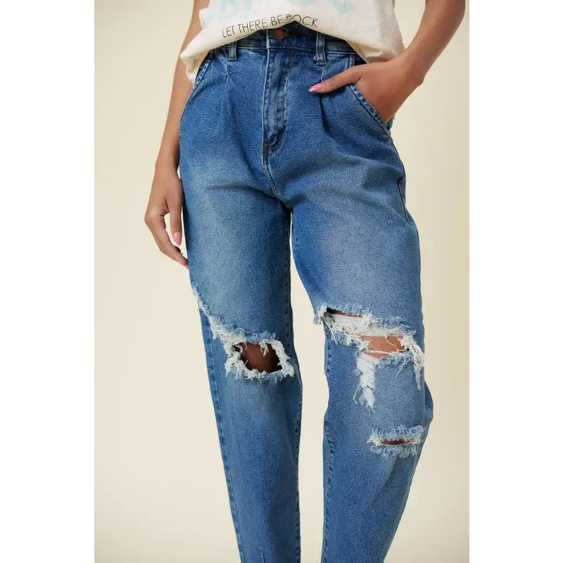 High Rise Distressed Slouchy Jeans Jeans