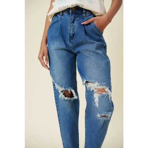 High Rise Distressed Slouchy Jeans Jeans