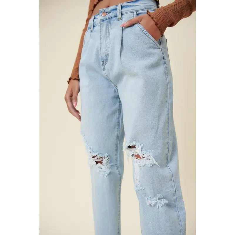 High Rise Distressed Slouchy Jeans Jeans