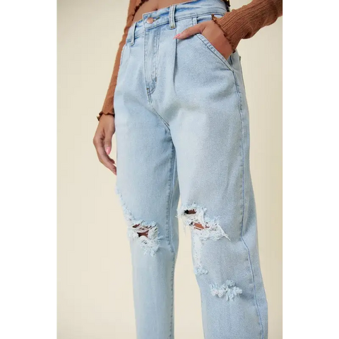 High Rise Distressed Slouchy Jeans Jeans