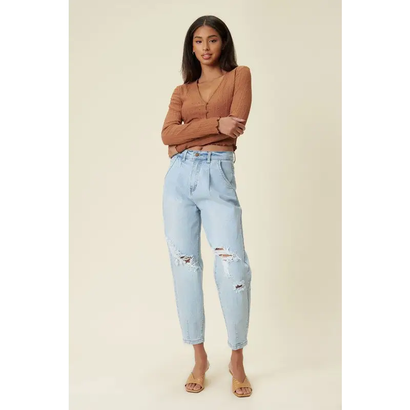 High Rise Distressed Slouchy Jeans Light Stone Jeans