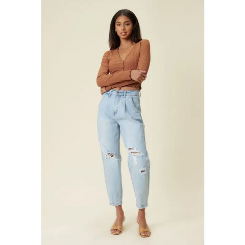 High Rise Distressed Slouchy Jeans Light Stone Jeans