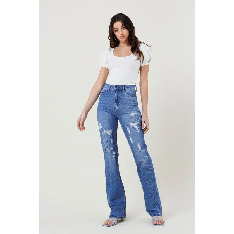 High Rise Distressed Straight Leg Jean Jeans