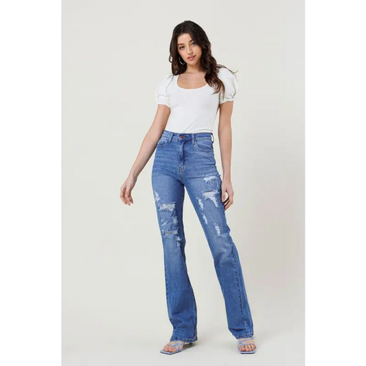 High Rise Distressed Straight Leg Jean Jeans