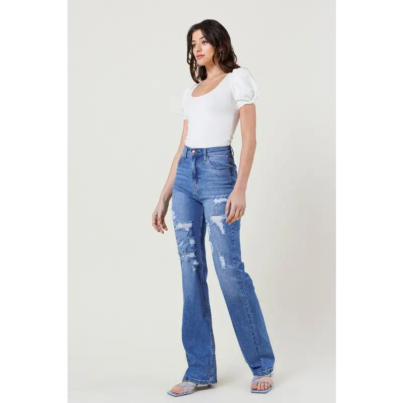 High Rise Distressed Straight Leg Jean Jeans