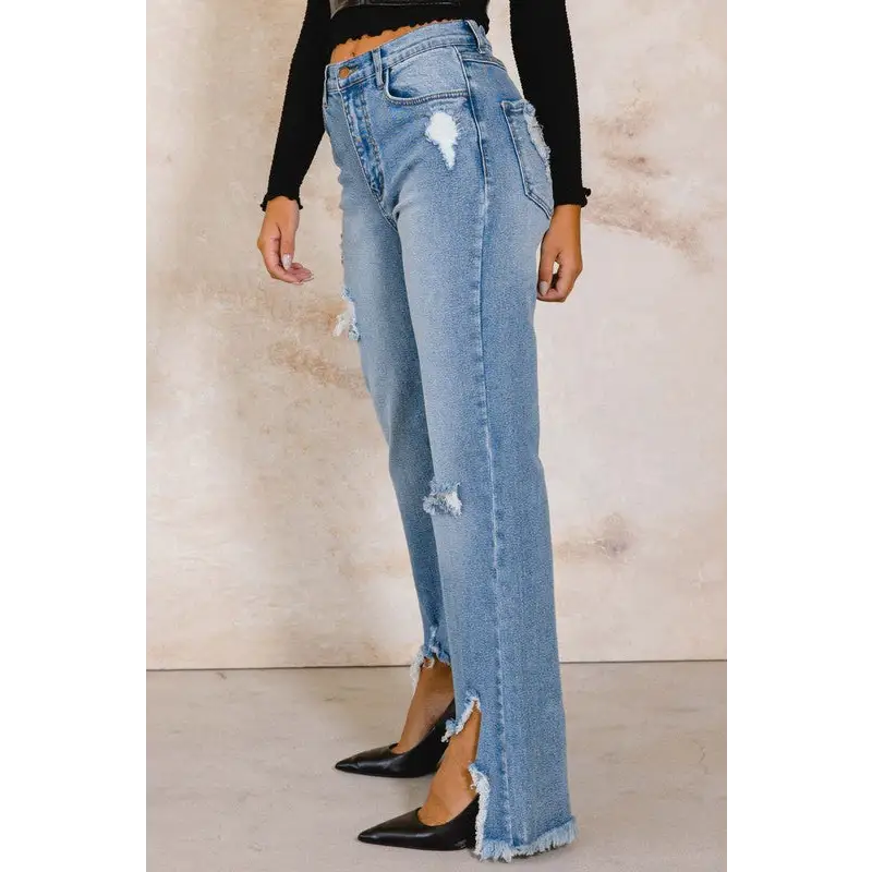 High Rise Distressed Wide Jeans Jeans