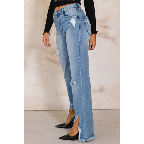 High Rise Distressed Wide Jeans Jeans