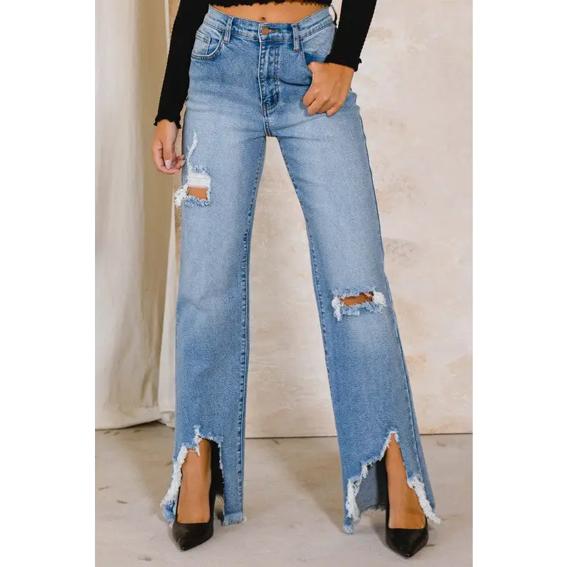 High Rise Distressed Wide Jeans Jeans