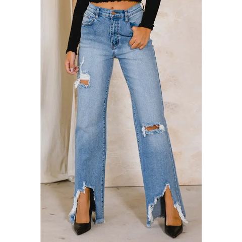 High Rise Distressed Wide Jeans Jeans