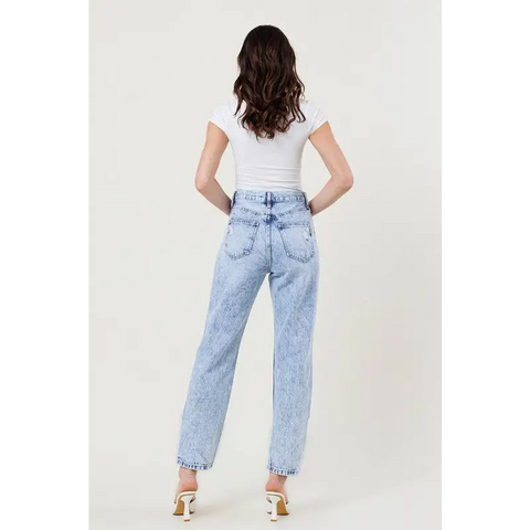 High Waisted Straight Leg Acid Wash Jean Jeans