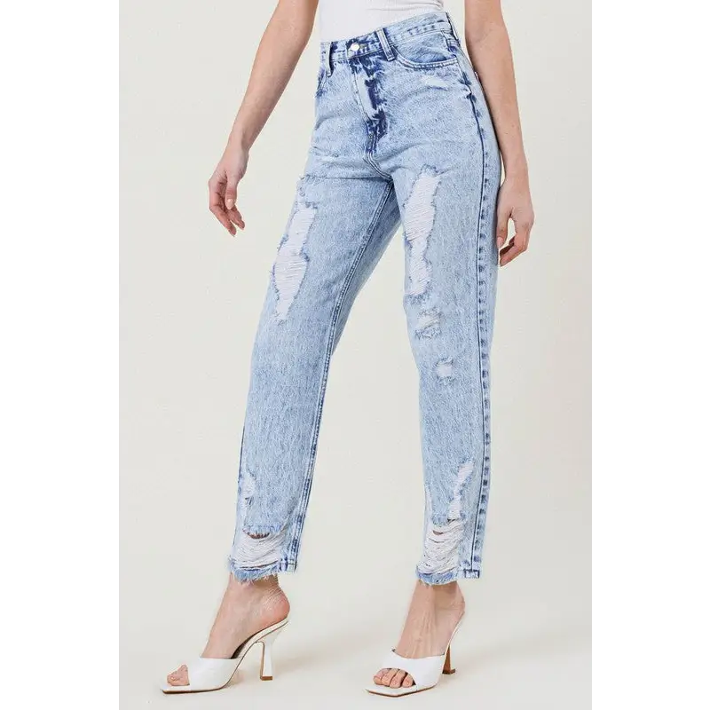 High Waisted Straight Leg Acid Wash Jean Jeans