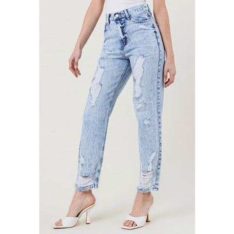 High Waisted Straight Leg Acid Wash Jean Jeans