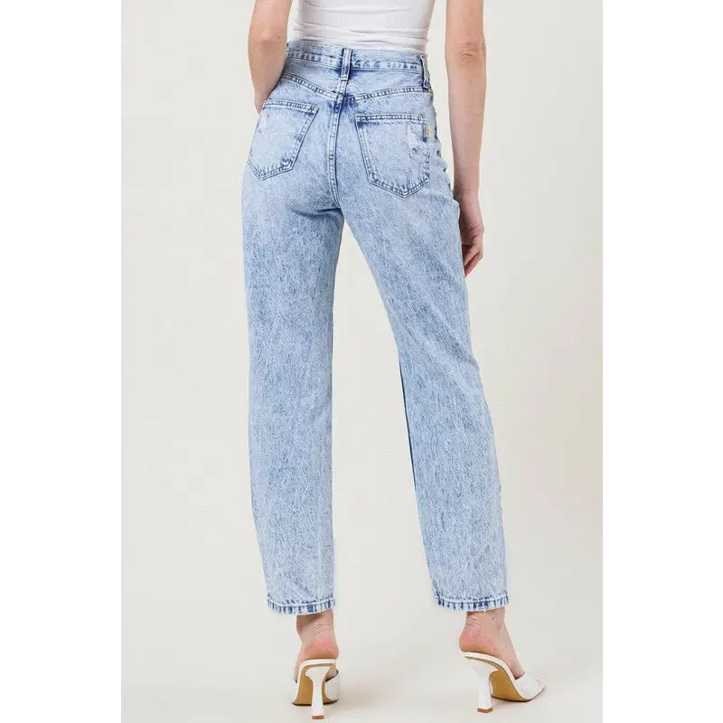 High Waisted Straight Leg Acid Wash Jean Jeans